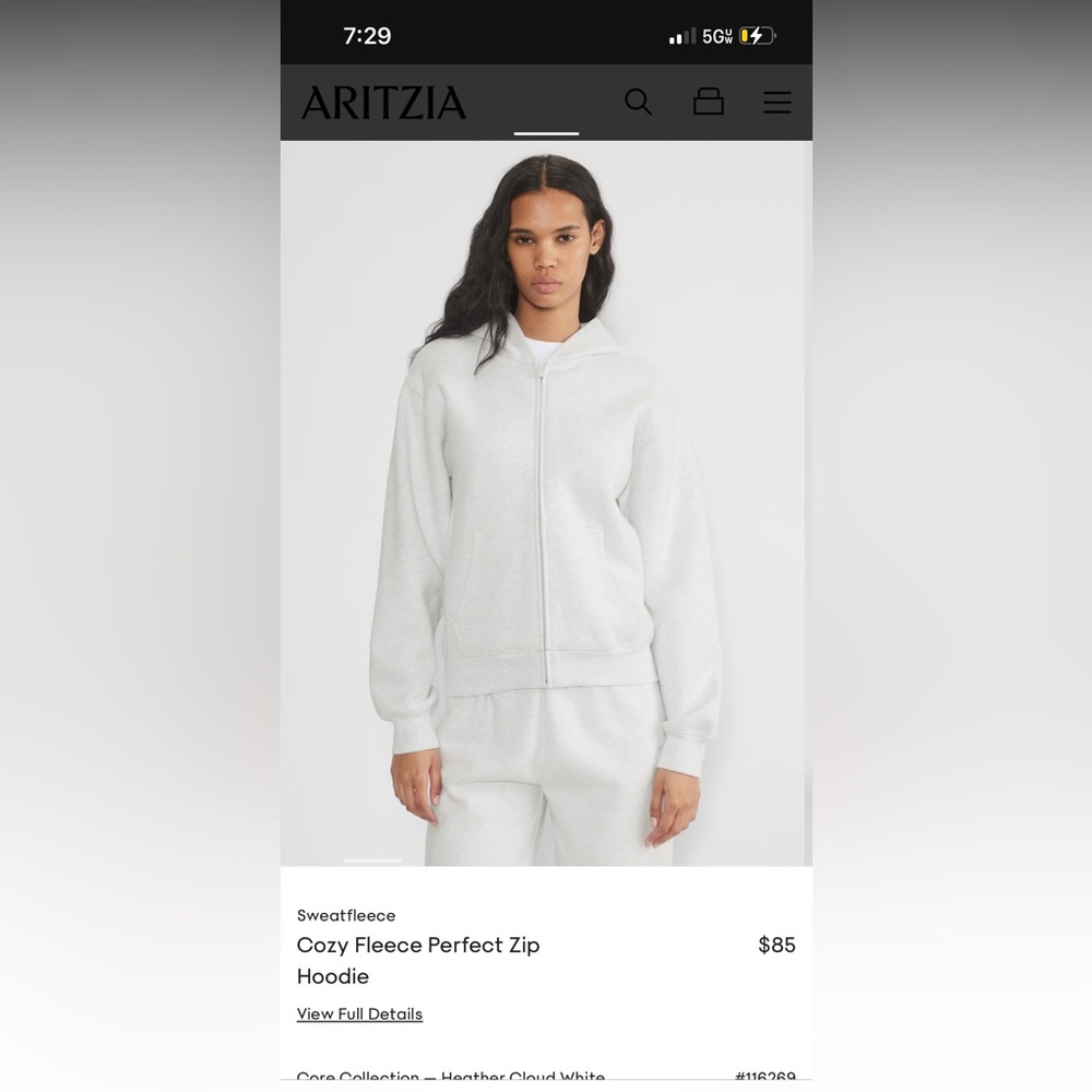Aritzia TNA Cozy Fleece Perfect Zip Hoodie